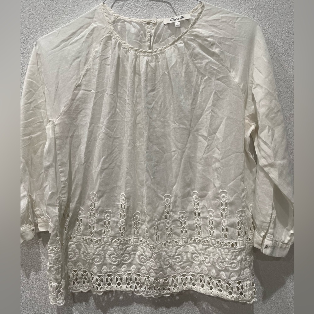 Madewelll Cotton Blend Pintuck Peasant Top